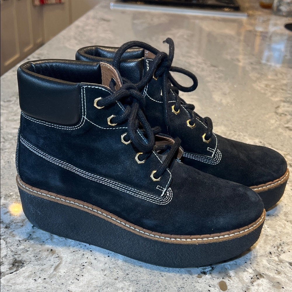 Flamingos Black Suede Lace-Up Platform Boots Size 36